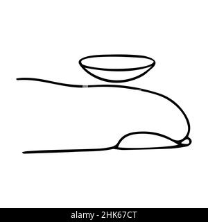 Lens on the finger isolated on white background. Optical element for vision correction in doodle style. Outline design icon use of lenses. Vector illu Stock Vector
