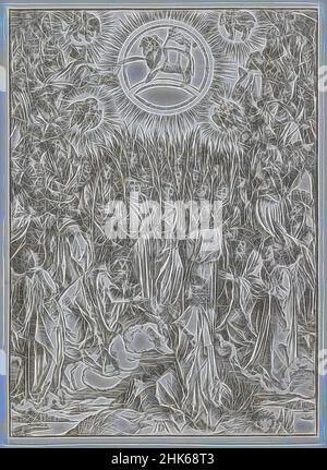 Inspired by The Adoration of the Lamb, from the series 'The Apocalypse', Albrecht Dürer, German, 1471–1528, c.1496, Woodcut, Made in Germany, Europe, Prints, image (irregular): 15 1/2 x 11 3/16 in. (39.4 x 28.4 cm, Reimagined by Artotop. Classic art reinvented with a modern twist. Design of warm cheerful glowing of brightness and light ray radiance. Photography inspired by surrealism and futurism, embracing dynamic energy of modern technology, movement, speed and revolutionize culture Stock Photo