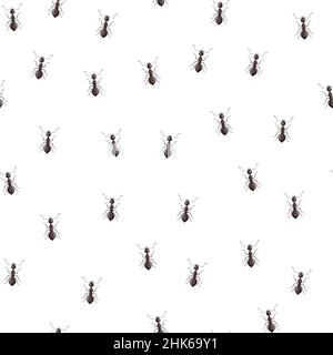 Seamless pattern colony ants on white background. Vector insects template in flat style for any purpose. Modern animals texture for fabric, wrapping p Stock Vector