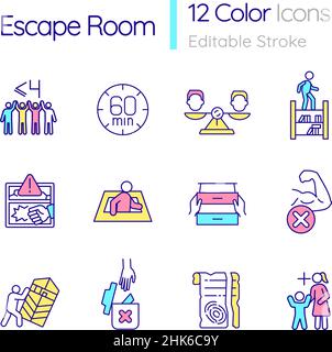 Escape room RGB color icons set Stock Vector