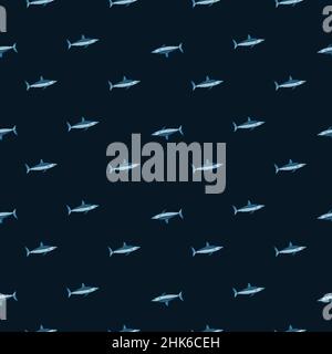 Seamless pattern shark Mako on black background. Animal templates for fabric design. Great for textile print, wrapping, cover. Vector illustration. Stock Vector