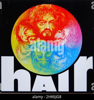 Vintage vinyl record cover -  Hair - Musical - German Stock Photo