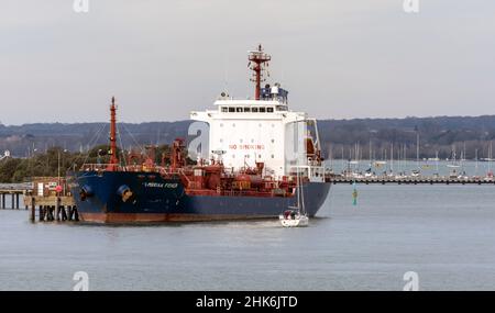 Cumbrian Fisher a Chemical/oil Products tanker IMO 9298404 moored Gosport, Portsmouth Harbour, Portsmouth, Hampshire, England, UK Stock Photo