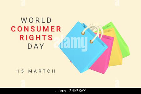 World Consumer Rights Day poster with 3d empty shopping bags. Vector illustration. Stock Vector