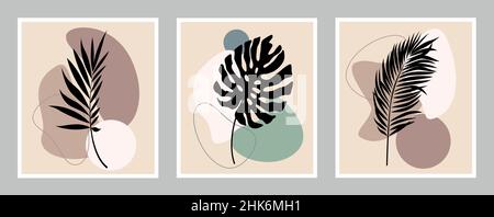 Abstract flower arrangements. Boho style templates. Bohemian prints with exotic leaves. Vector leaves Stock Vector