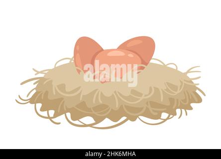 cartoon style nest with three eggs isolated Stock Vector