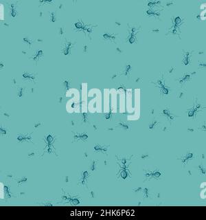 Ants seamless pattern. Insects on colorful background. Vector illustration for textile prints, fabric, banners, backdrops and wallpapers. Stock Vector