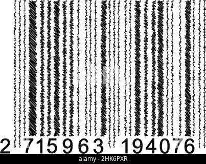 Bar Code isolated on white background. Universal Product Scan Code in doodle style. Vector icon design element hand drawn. Stock Vector