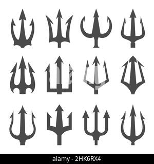 Set of devil tridents collection of satan staff trident, pitchfork, vector Stock Vector