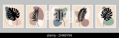 Minimal floral prints on the walls. Boho style posters. Stock Vector