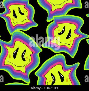 Funny crazy melt smile smiley faces, seamless pattern. Hippie groovy smile. Vector illustration Stock Vector