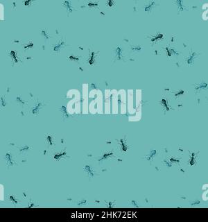 Ants seamless pattern. Insects on colorful background. Vector illustration for textile prints, fabric, banners, backdrops and wallpapers. Stock Vector