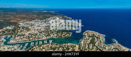 Aerial view, Local view Cala d'Or with marina, Felanitx, Balearic Islands, Majorca, Balearic Islands, Spain, Santanyí, Europe, ES, Travel, Tourism, De Stock Photo