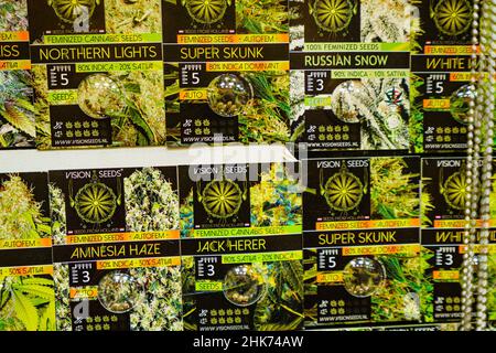 Amsterdam, Netherlands - 16 November, 2021: Cannabis seed shop in Amsterdam, Netherlands. Marijuana can be legally sold in Netherlands for personal co Stock Photo