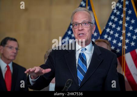 Washington, United States Of America. 02nd Feb, 2022. United States Senator Jerry Moran (Republican of Kansas) offers remarks during a press conference regarding the Biden Administration's US-Mexico border policies, in the Russell Senate Office Building in Washington, DC, Wednesday, February 2, 2022. Credit: Rod Lamkey/CNP/Sipa USA Credit: Sipa USA/Alamy Live News Stock Photo