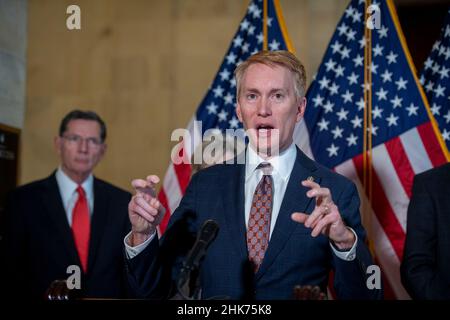 Washington, United States Of America. 02nd Feb, 2022. United States Senator James Lankford (Republican of Oklahoma) offers remarks during a press conference regarding the Biden Administration's US-Mexico border policies, in the Russell Senate Office Building in Washington, DC, Wednesday, February 2, 2022. Credit: Rod Lamkey/CNP/Sipa USA Credit: Sipa USA/Alamy Live News Stock Photo