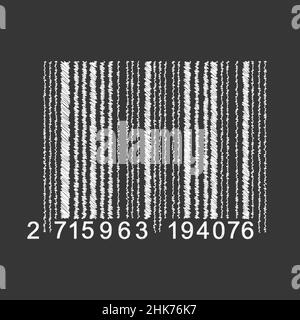 Bar Code isolated on gray background. Universal Product Scan Code in doodle style. Vector icon design element hand drawn. Stock Vector