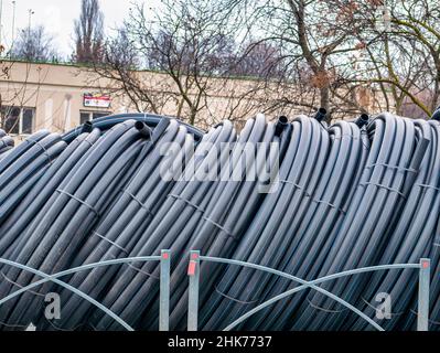 High Density Polyethylene Pipes For Underground construction Line Stock Photo