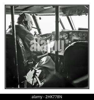 WW2 Winston Churchill British Prime Minister in the captain's seat aboard BOAC Boeing 314 flying boat 'Berwick' (civil registry G-AGCA), enroute from Virginia to Bermuda. January 16th, 1942. Stock Photo