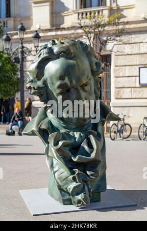 A statuette of the Goya awards seen during the opening of the photographic  exhibition 'De Valencia a los Goya' on the occasion of the celebration of  the XXXVI Goya Awards Gala, in