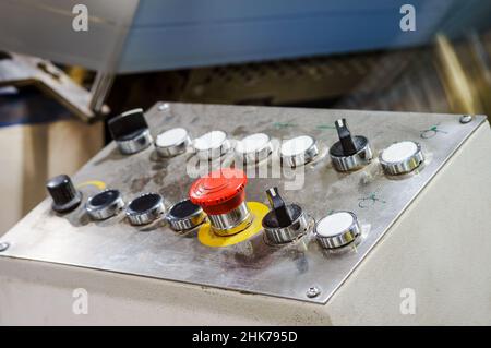 Production management panel. Electronic equipment control unit. Management of equipment in production. Stock Photo