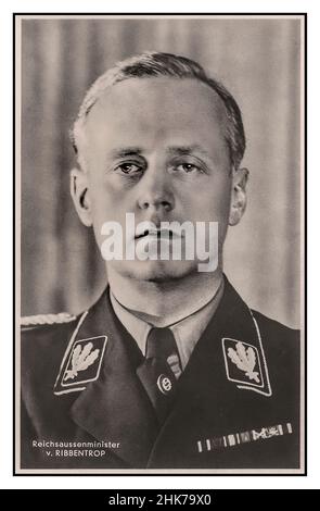 Joachim von Ribbentrop 1930s was a German politician who served as  REICHSAUSSENMINISTER Minister of Foreign Affairs of Nazi Germany from 1938 to 1945. Ribbentrop first came to Adolf Hitler's notice as a well-travelled businessman with more knowledge of the outside world than most senior Nazis and as a perceived authority on foreign affairs. Stock Photo