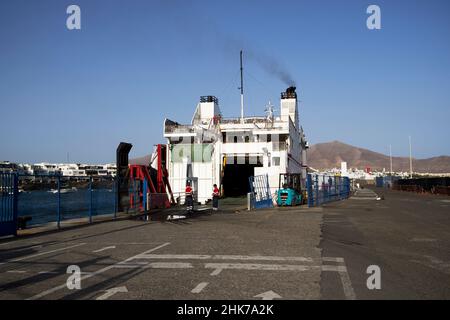 armas volcan de timandaya ferry in playa blanca harbour port area playa blanca Lanzarote Canary Islands Spain Stock Photo