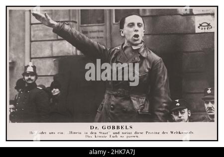 1926 young Dr Joseph Goebbels during a speech, appointed Gauleiter (party leader) of the Berlin area NSDAP in 1926, a position of considerable influence. There he was actively involved in organising and provoking street violence against Jews and political opponents. Image by Heinrich Hoffmann (1885-1957) Nazi Germany Stock Photo