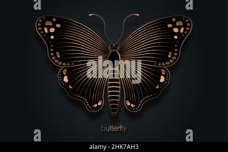 Gold luxury decorative Butterfly Slogan with black Butterfly logo template illustration. Vector Design for Fashion, Poster and Card Prints, Company Stock Vector