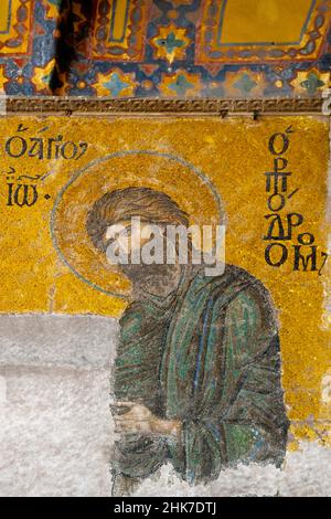 Hagia Sophia, mosaic John the Baptist next to Christ Pantocrator, Istanbul, Turkey Stock Photo