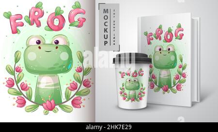 Green Frog poster and merchandising. Stock Vector