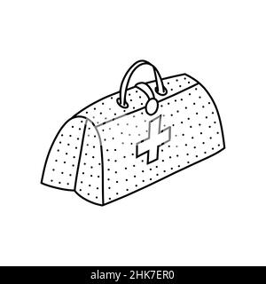 Hand drawn vector illustration of first aid kit in doodle style. Cute illustration of a medicine bag on white background Stock Vector