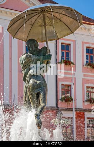 Fountain sculpture kissing students, Tartu, Estonia, Tartu, Estonia Stock Photo