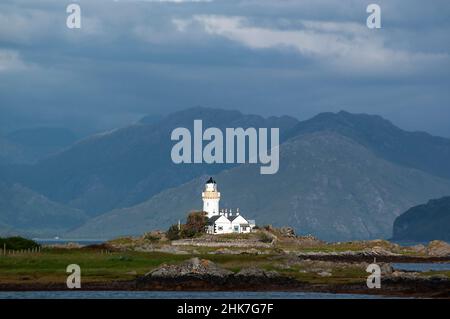 Isle Ornsay Lighthouse situated on the small Eilean Sionnach Islet off the Isle of Skye, Inner Hebrides, Scotland, UK Stock Photo