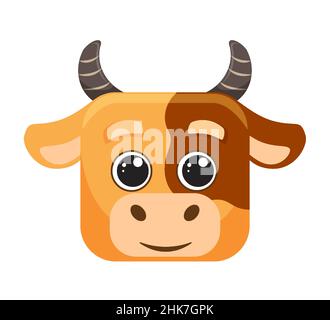 Kind red head, animal square faces, mask, icon, logo. Vector illustration in cartoon style Stock Vector