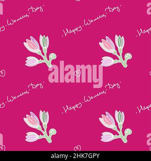 Pattern for wrapping paper for Womens Day. Vector illustration of flowers and congratulatory lettering. Stock Vector