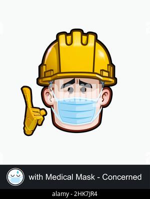 Icon of a construction worker face with Concerned with Medical Mask emotional expression. All elements neatly on well described layers and groups. Stock Vector