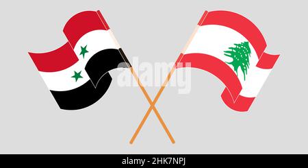 Crossed and waving flags of Lebanon and Syria. Vector illustration Stock Vector