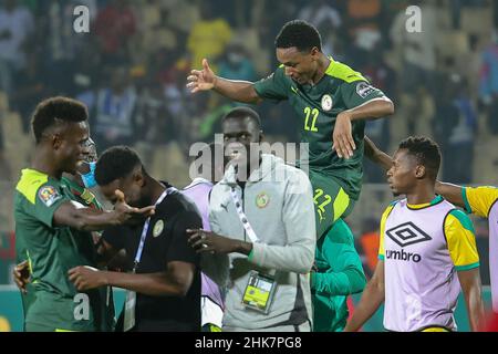 CAMEROON, Yaounde, 02 February 2022 - Abdou Diallo of Senegal celebrates during the Africa Cup of Nations play offs semi final match between Burkina Faso and Senegal at Stade Ahmadou Ahidjo,Yaounde, Cameroon, 02/02/2022/ Photo by SF Stock Photo