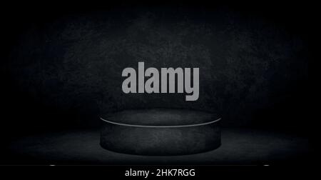 Dark black panoramic pedestal background with glow - Vector illustration Stock Vector