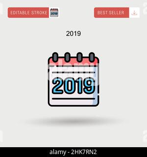 Vector icon concept of year of 2019 with question mark. Black outlines ...