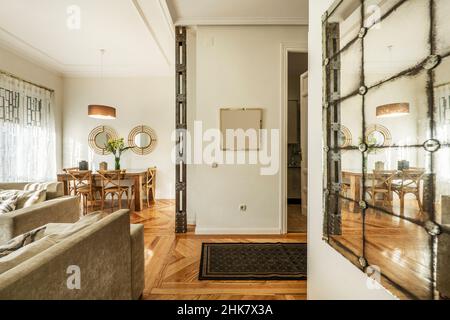 Nice living room decorated with contemporary design in a vacation rental apartment Stock Photo
