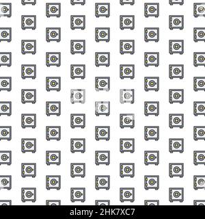 Vector bank safe, money deposit, security box, strongbox pattern with various icons. Stock Vector