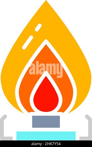 Vector gas stove, oil burner white line icon. Stock Vector