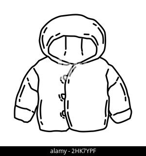 Winter Fleece Jacket for Kids Part of Winter Accessories and Activities Hand Drawn Icon Set Vector. Stock Vector
