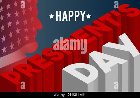Happy President's Day Background Design. Banner, Poster, Greeting Card Illustration. Abraham Lincoln red silhouette, February Celebration Stock Photo