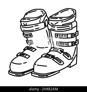 Winter Skiing Boots for Men Part of Winter Accessories and Activities Hand Drawn Icon Set Vector. Stock Vector