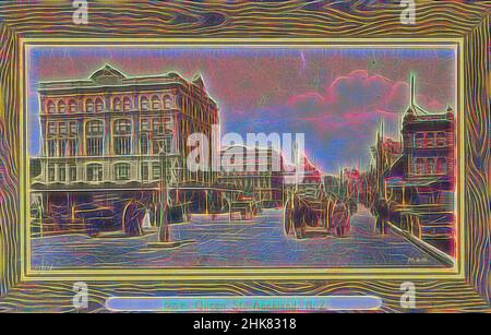 Inspired by Queen Street, Auckland, New Zealand, Muir & Moodie studio, 1905, Auckland, Reimagined by Artotop. Classic art reinvented with a modern twist. Design of warm cheerful glowing of brightness and light ray radiance. Photography inspired by surrealism and futurism, embracing dynamic energy of modern technology, movement, speed and revolutionize culture Stock Photo