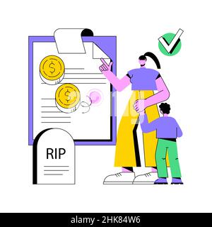 Survivors benefit abstract concept vector illustration. Social security administration, family member die, worker income, death certificate, grieving spouse, application form abstract metaphor. Stock Vector