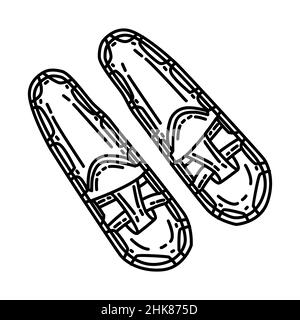 Take a Snowshoe Hike Part of Winter Activities for Family Hand Drawn Icon Set Vector. Stock Vector